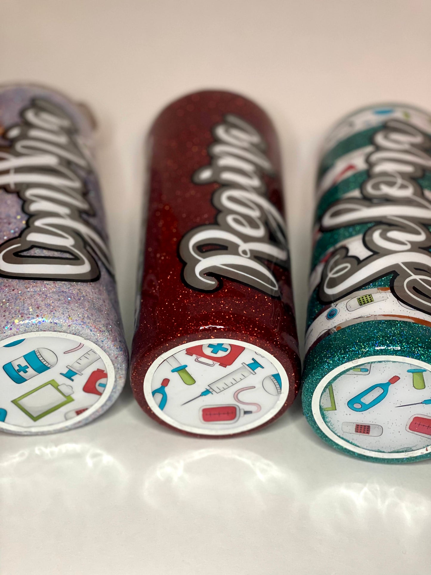 Striped Caregiver Themed Glitter Tumbler