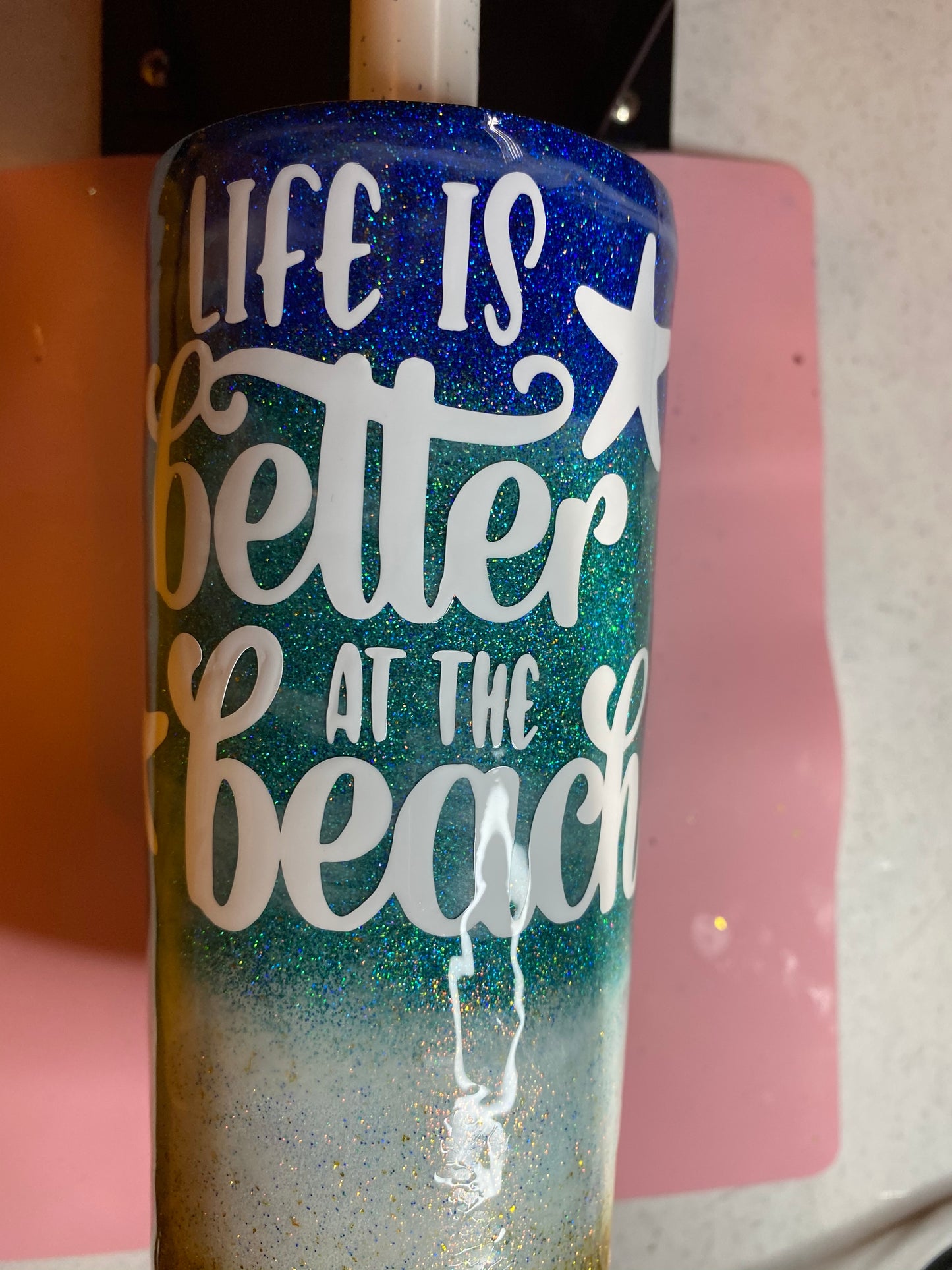 Beach Themed Glitter Tumbler
